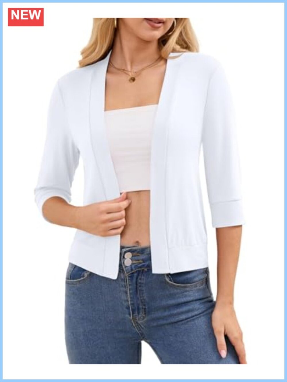 Cropped Shrug Cardigan 3/4 Sleeve Open Front Bolero Lightweight Women